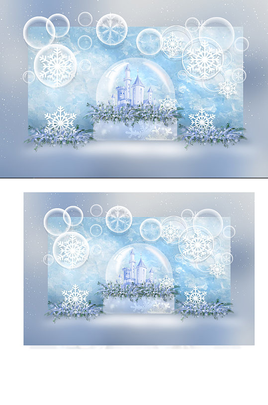 雪花梦幻婚礼效果图迎宾区浪漫温馨背景板-众图网