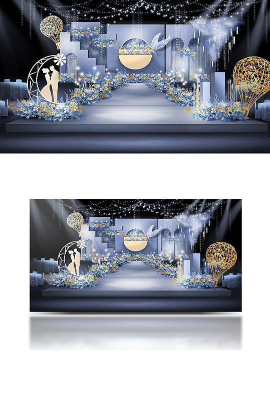 雾霾蓝香槟色简约婚礼效果图浪漫温馨背景板-众图网