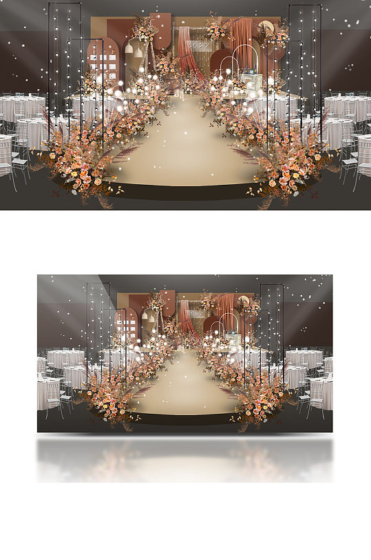 香槟金色婚礼迎宾区舞台浪漫温馨大气-众图网