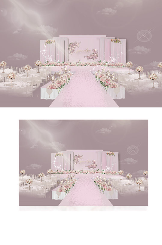 裸粉色婚礼舞台效果图鲜花樱花素雅花瓣