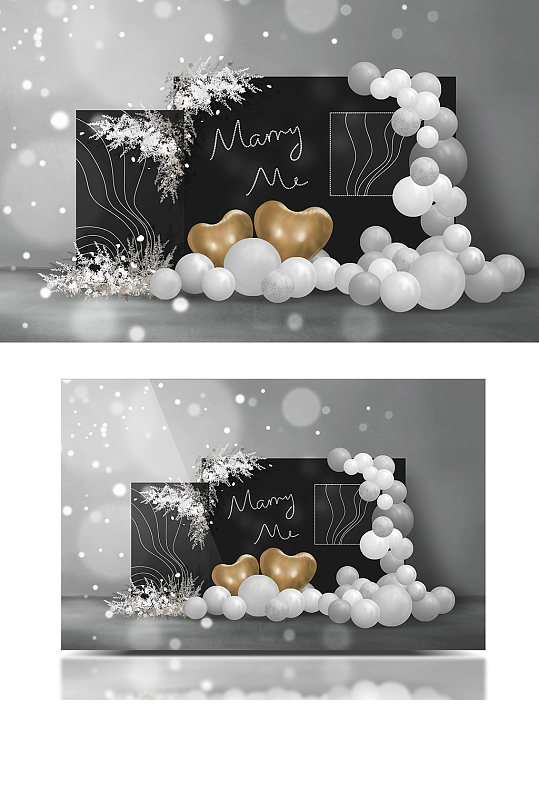 时尚黑白金宝宝生日宴会气球派对婚礼效果图-众图网