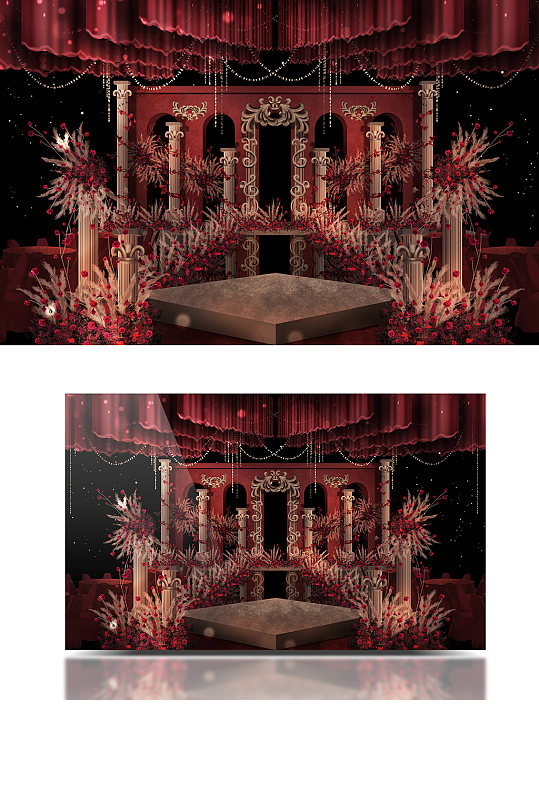 红金色欧式巴洛克剧院风奢华复古婚礼效果图-众图网