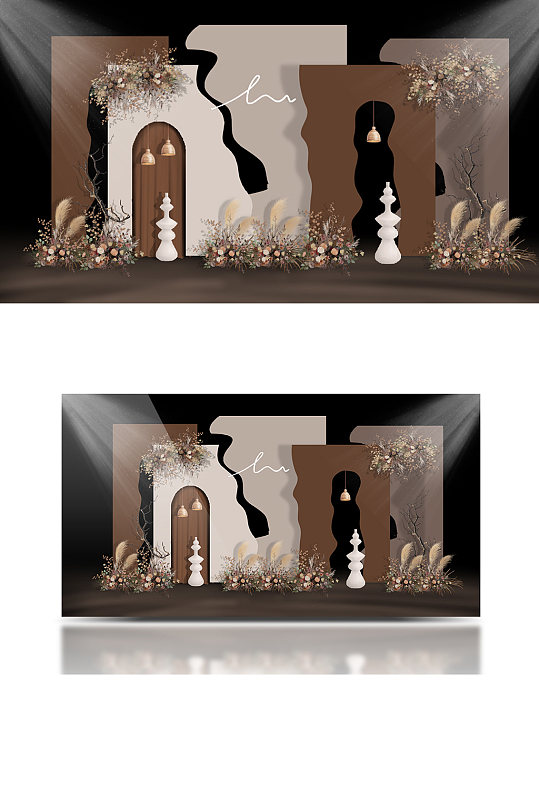 复古奶茶色咖色侘寂风简约婚礼效果图背景-众图网