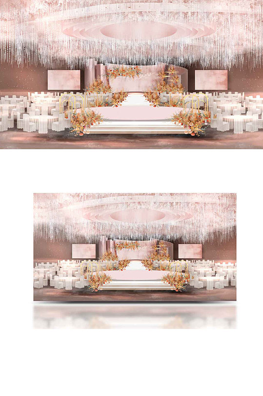 粉色浪漫唯美婚礼手绘舞台温馨清新效果图