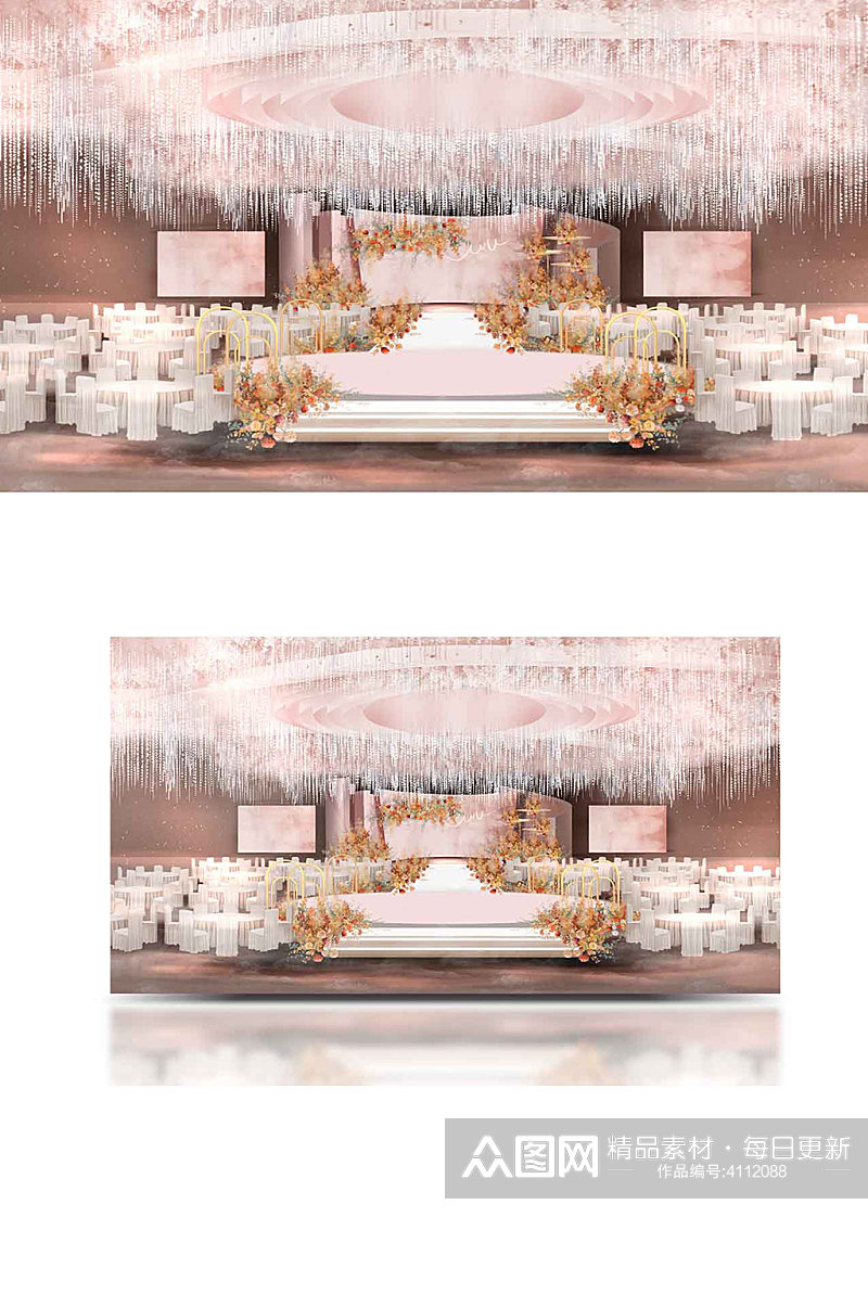 粉色浪漫唯美婚礼手绘舞台温馨清新效果图素材