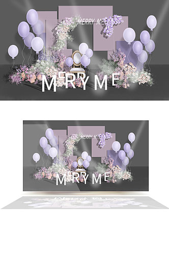 小众婚礼求婚设计紫色花艺小众设计背景板
