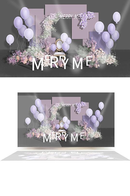 小众婚礼求婚设计紫色花艺小众设计背景板