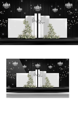 韩式婚礼主舞台效果图大气简约白绿色背景板