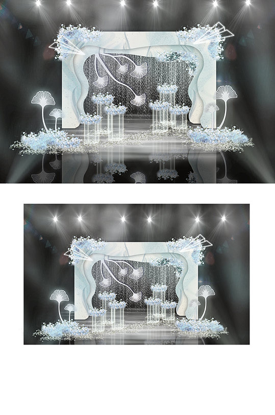 蓝色弧形双层纹理拱门亚克力方柱婚礼效果图-众图网