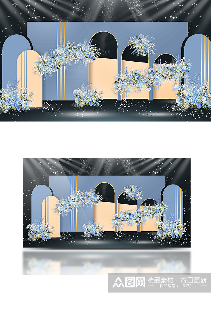 灰蓝色婚礼效果图设计清新浪漫温馨素材