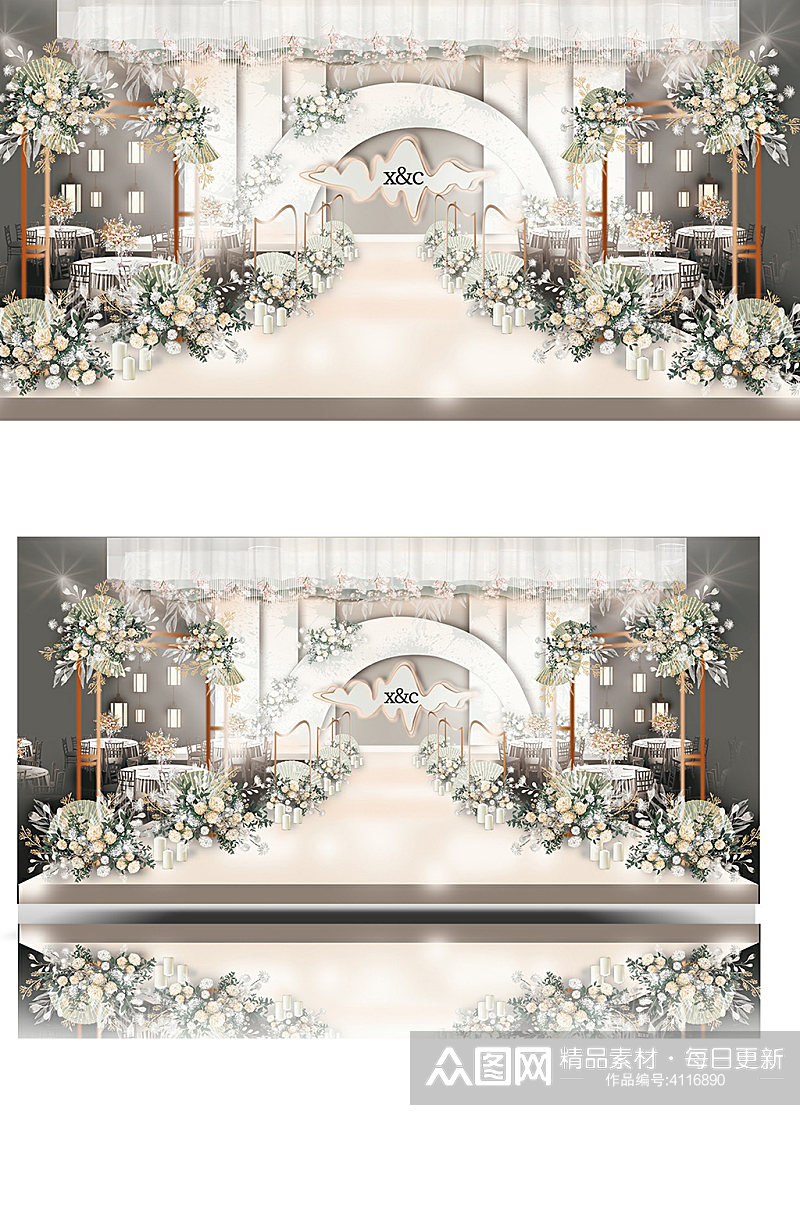 酒店白色婚礼效果图梦幻简约舞台浪漫大气素材