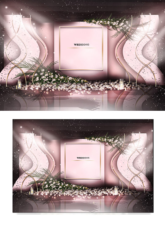 粉色婚礼合影区效果图背景板清新可爱温馨