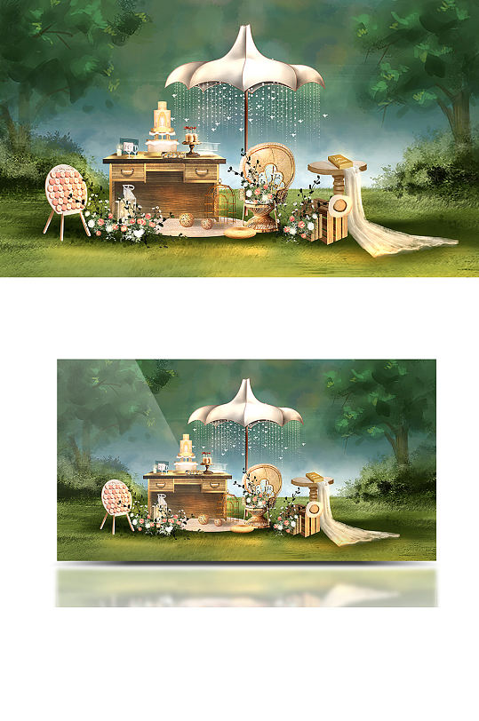 原创复古户外婚礼浪漫草坪温馨清新森系-众图网