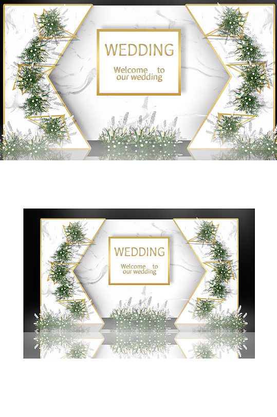 轻奢白色简约大理石婚礼迎宾区效果图背景-众图网