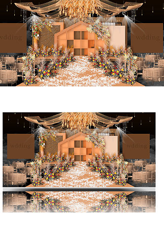 橘色婚礼效果图设计主题舞台浪漫大气
