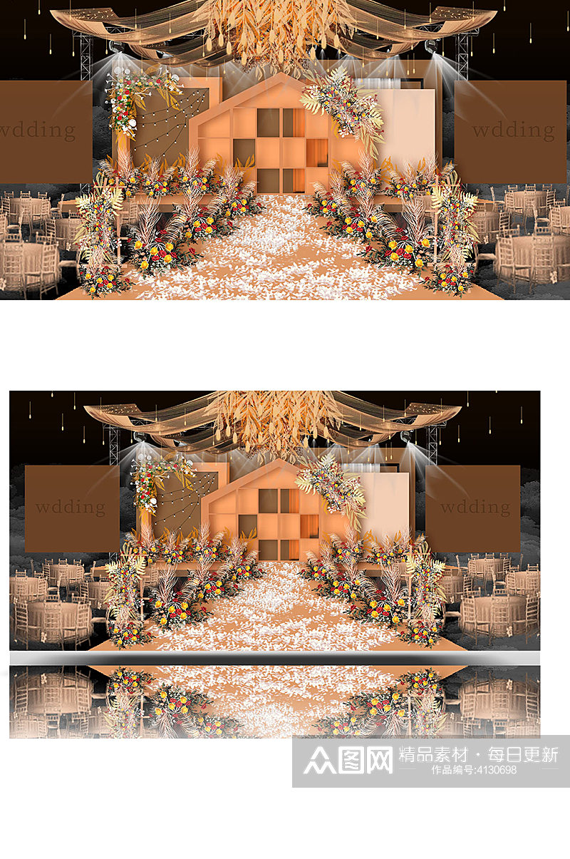 橘色婚礼效果图设计主题舞台浪漫大气素材