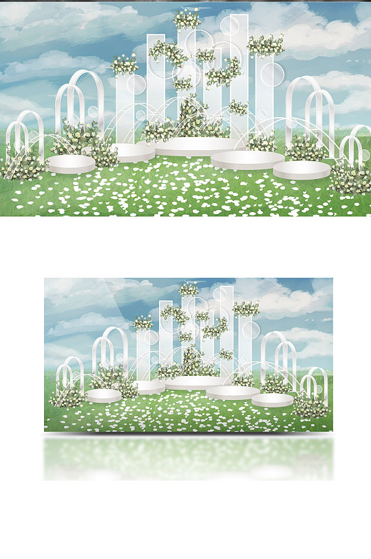简约户外婚礼设计草坪简约白色浪漫大气