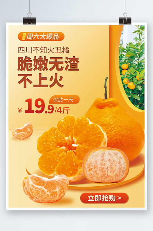当季鲜橙橘子柑橘促销水果海报砂糖橘