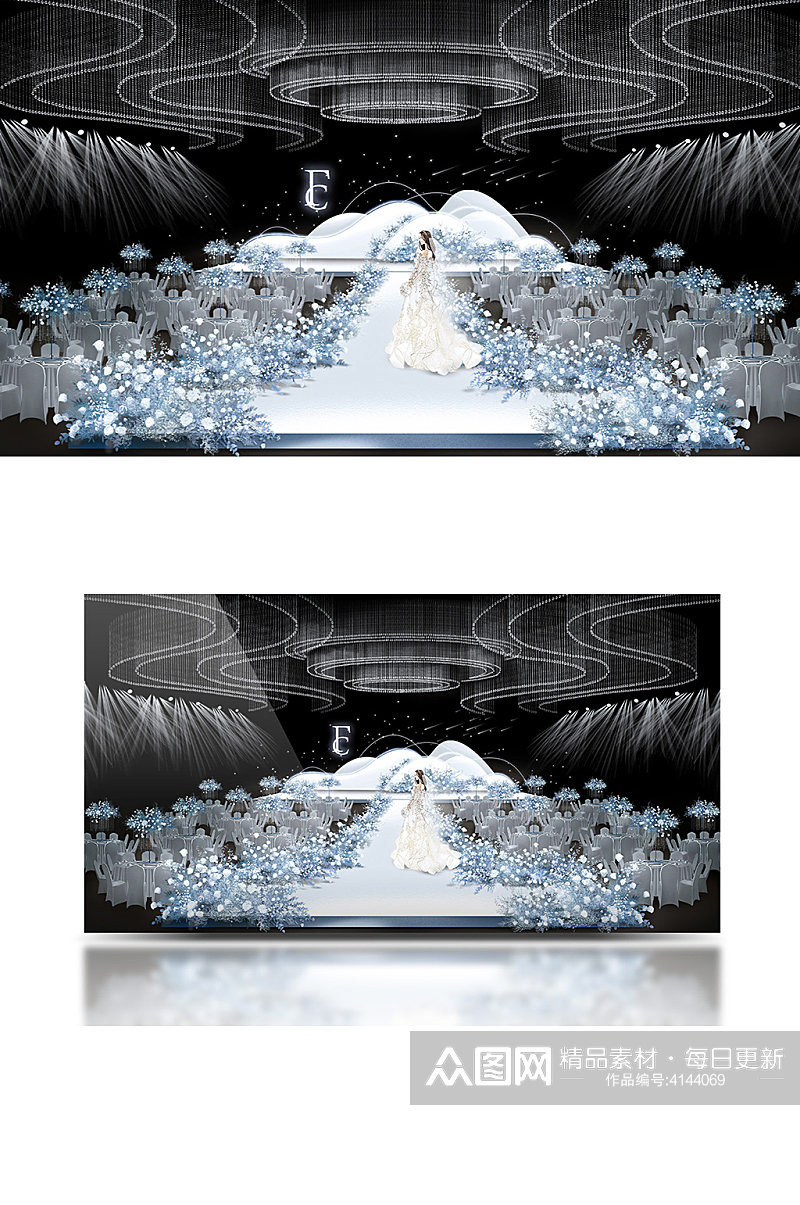 白蓝色婚礼效果图舞台浪漫大气梦幻素材