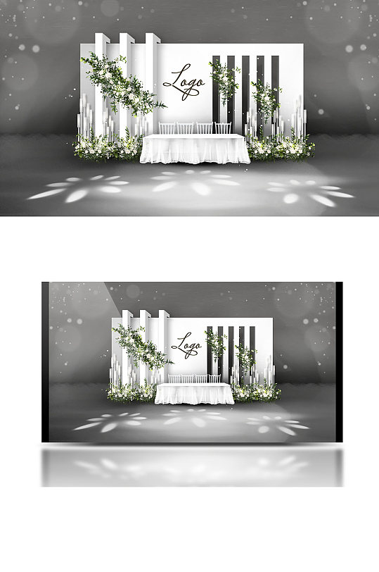 手绘小清新简约白绿色韩式秀场风婚礼签到区-众图网