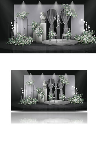 韩式白绿色系小清新婚礼效果图清新背景板