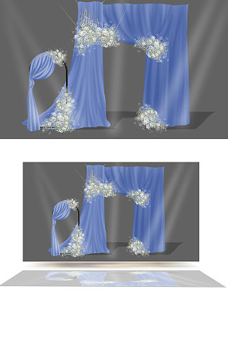 小众婚礼布幔设计室内迎宾区背景蓝色