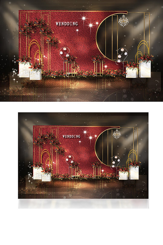 红金色迎宾区婚礼效果图大气舞台浪漫-众图网