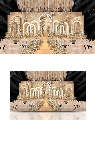 香槟色吊顶欧式婚礼效果图轻奢舞台浪漫