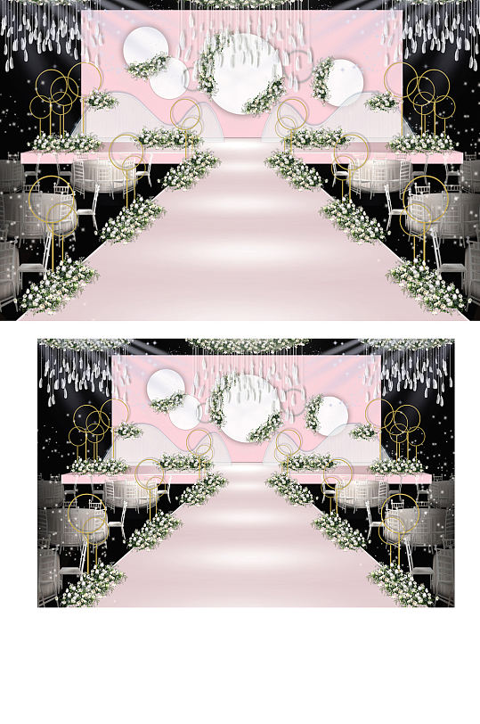 粉色小清新婚礼舞台效果图浪漫温馨唯美-众图网