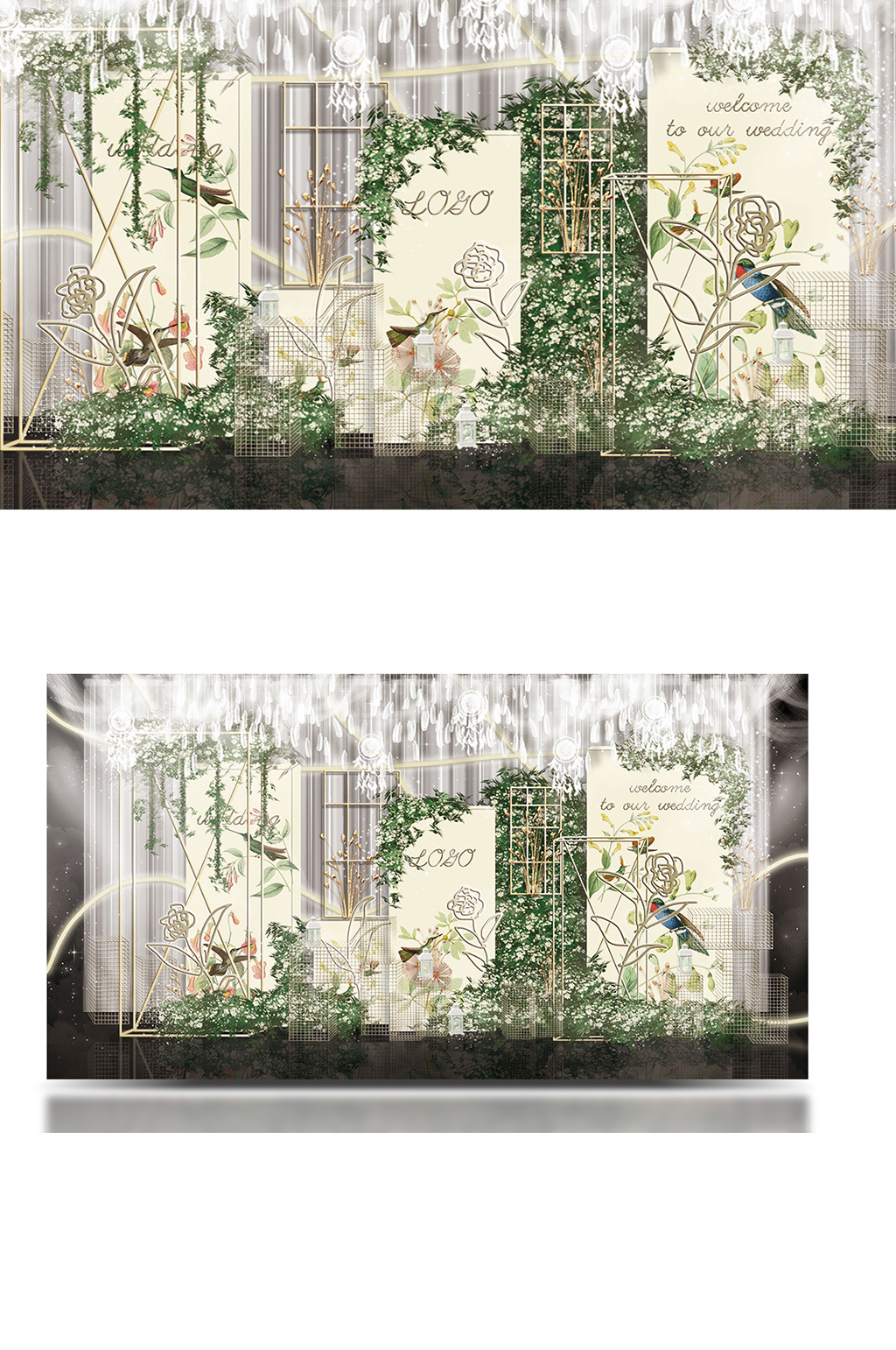 森系ins小清新婚礼工装效果图背景板浪漫素材