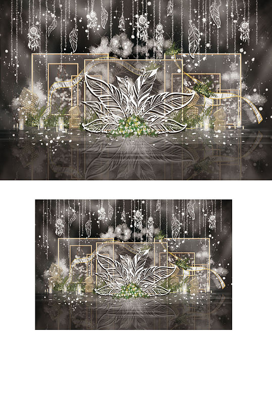 森系棉花羽毛婚礼工装效果图梦幻背景板-众图网