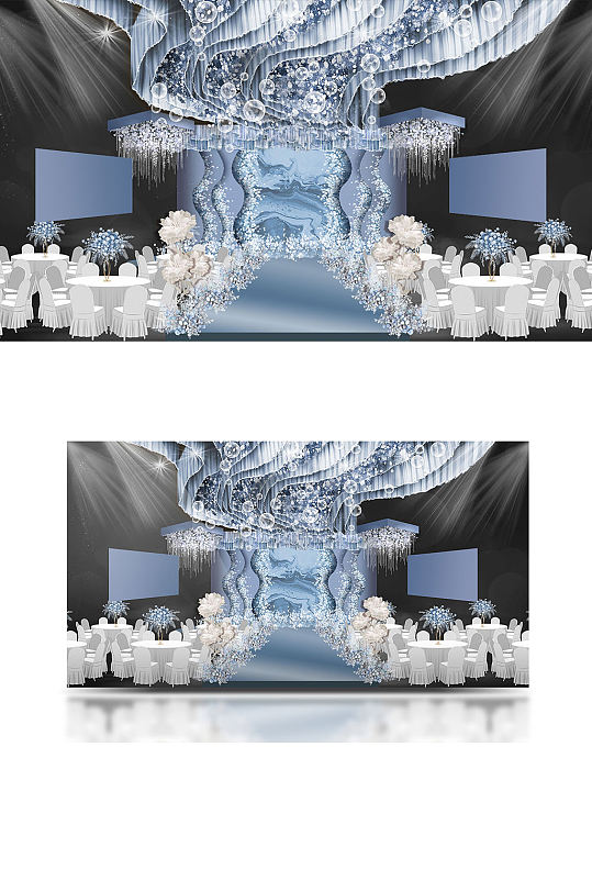 原创蓝色梦幻婚礼唯美浪漫舞台大气白色-众图网