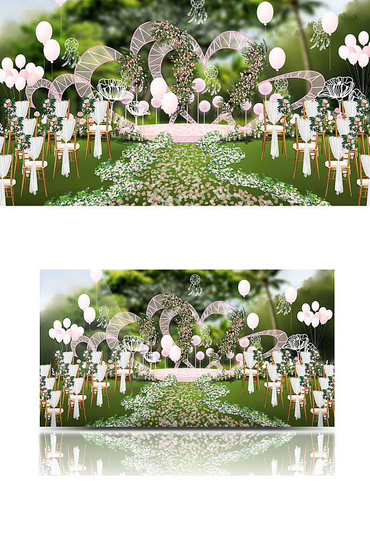 粉色铁艺户外草坪婚礼效果图浪漫清新唯美-众图网