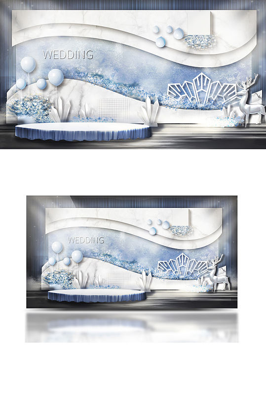 海洋蓝小清新婚礼效果图背景板迎宾-众图网