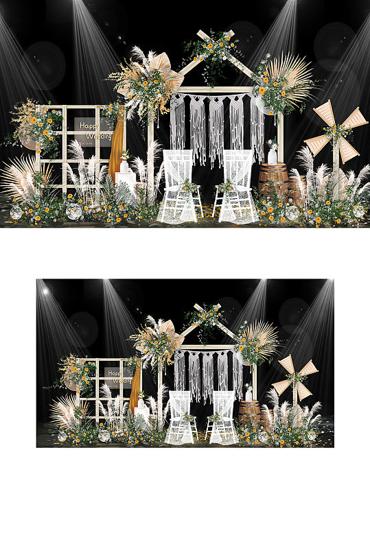 原创清新橘色简约户外婚礼浪漫温馨草坪-众图网