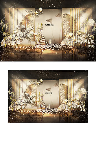 新中式婚礼合影区效果图香槟色浪漫轻奢背景