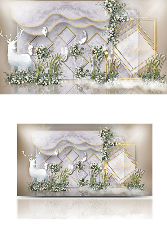 kt板灰色简约风婚礼效果图高端INS风-众图网