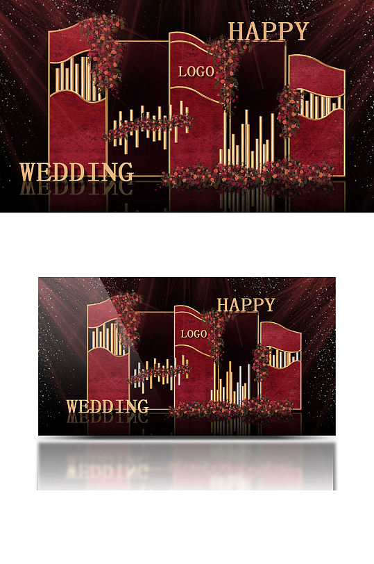 欧式红金主题现代婚礼浪漫迎宾背景板-众图网