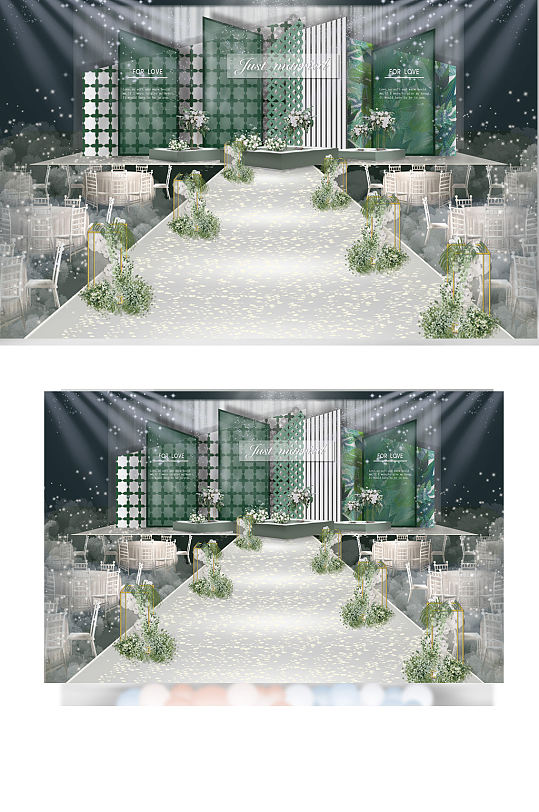 白绿小清新婚礼效果图舞台大气浪漫唯美-众图网