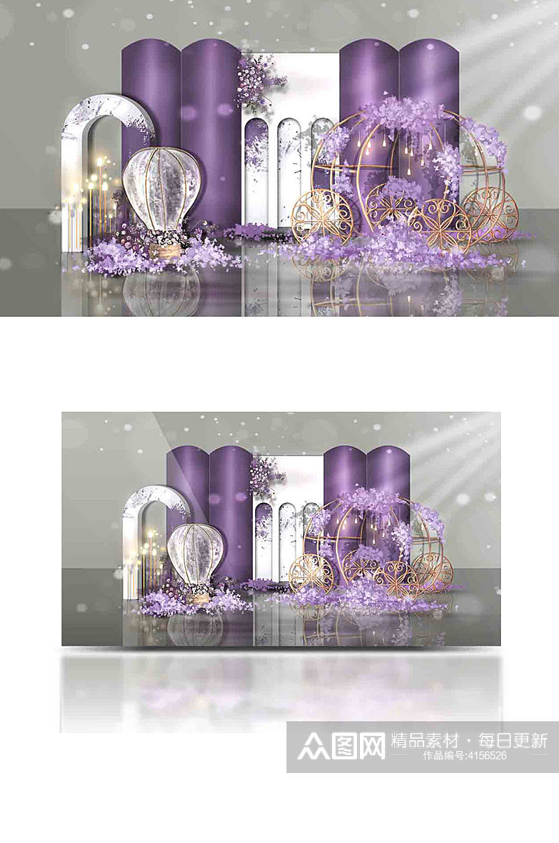 原创紫色童话风婚礼迎宾浪漫温馨背景板素材