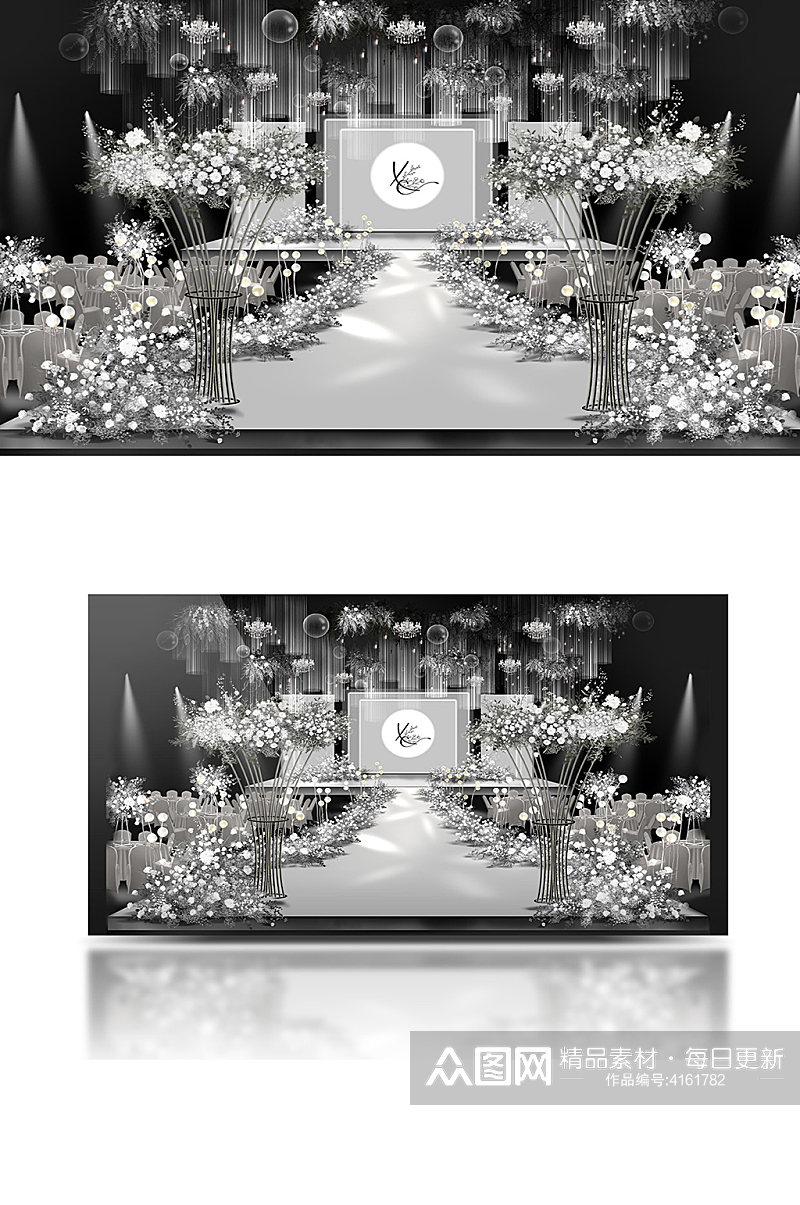 白色韩式婚礼效果图浪漫温馨舞台素材