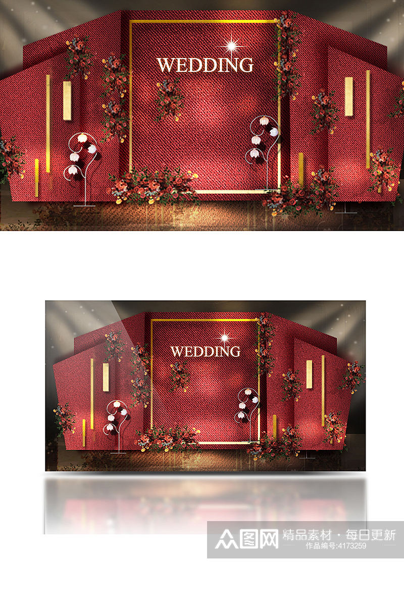 C层次红金婚礼效果图浪漫温馨大气背景板素材