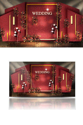 C层次红金婚礼效果图浪漫温馨大气背景板