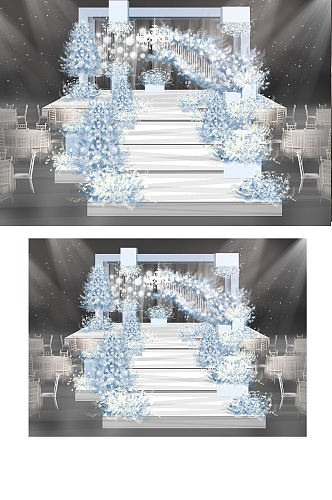 蓝色冰雪世界婚礼效果图梦幻舞台清新浪漫