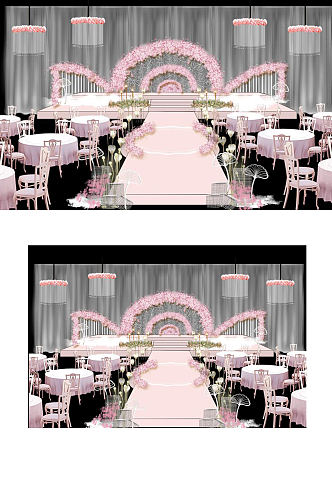 室内设计粉色小清新婚礼舞台psd设计可爱