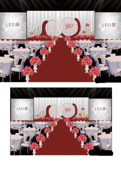 室内设计红灰色婚礼主舞台psd效果图舞台