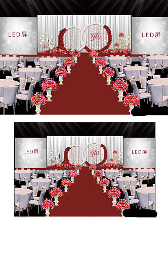 室内设计红灰色婚礼主舞台psd效果图舞台