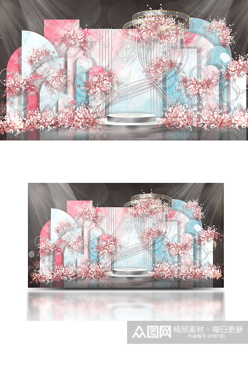粉蓝色抽象油画背景婚礼效果图清新背景板素材