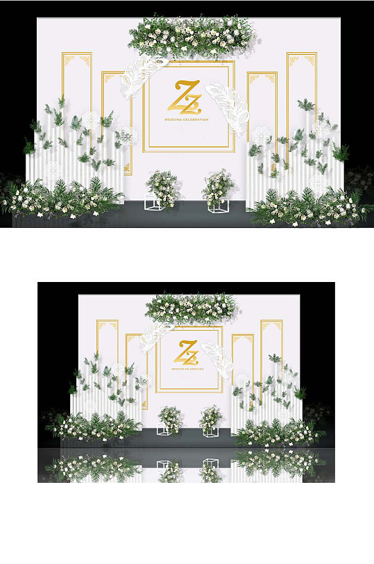 白金色ins风清新浪漫背景板婚礼效果图