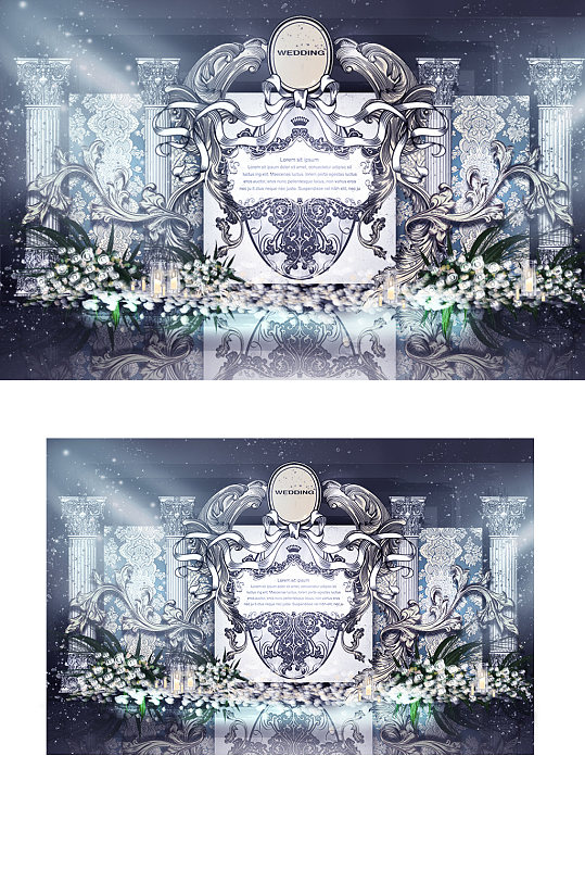 欧式婚礼合影区效果图大气浪漫轻奢背景板-众图网